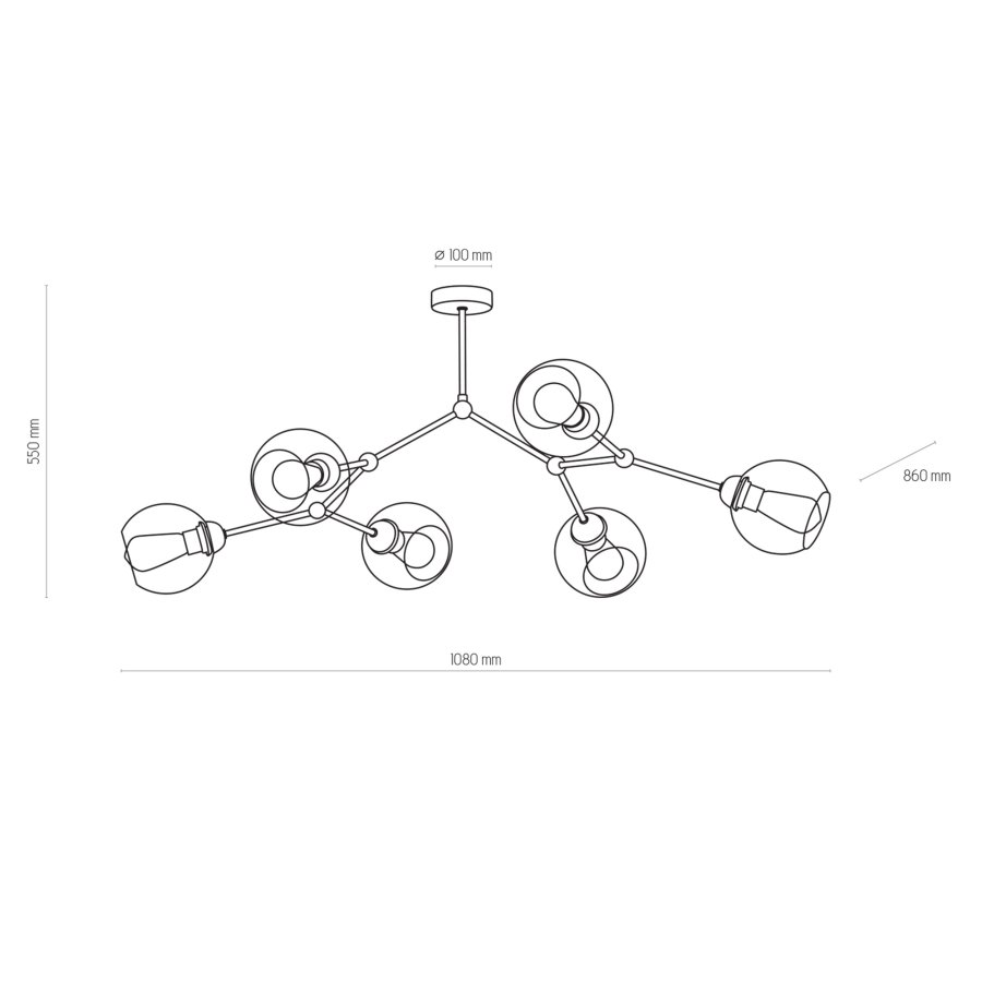TK Fairy loftlampe, m. 6 skrme - glas og sort metal