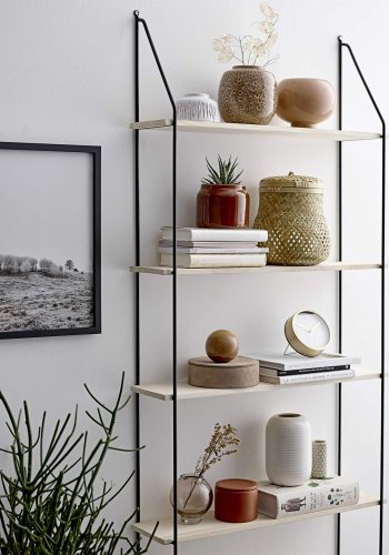 BLOOMINGVILLE Lea reol - natur/sort paulowniatr/metal, m. 6 hylder