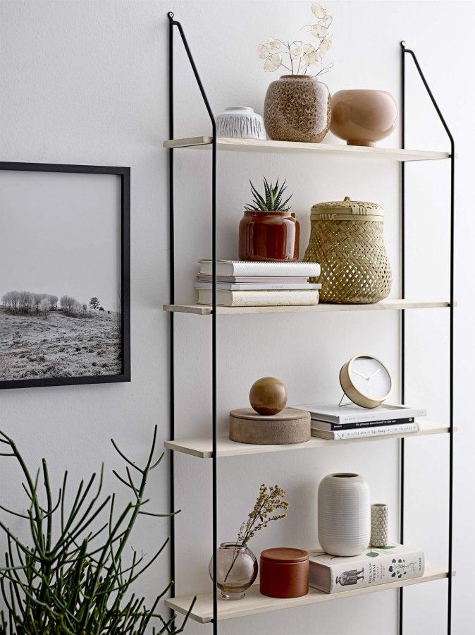 BLOOMINGVILLE Lea reol - natur/sort paulowniatr/metal, m. 6 hylder