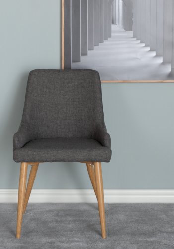 VENTURE DESIGN Plaza spisebordsstol, m. armln - mrkegr polyester og egelook stl