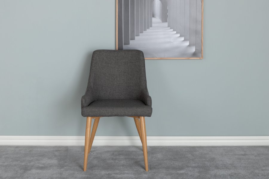 VENTURE DESIGN Plaza spisebordsstol, m. armln - mrkegr polyester og egelook stl