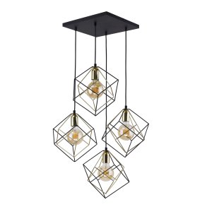 TK Alambre loftslampe, m. 4 skrme - guld og sort stl
