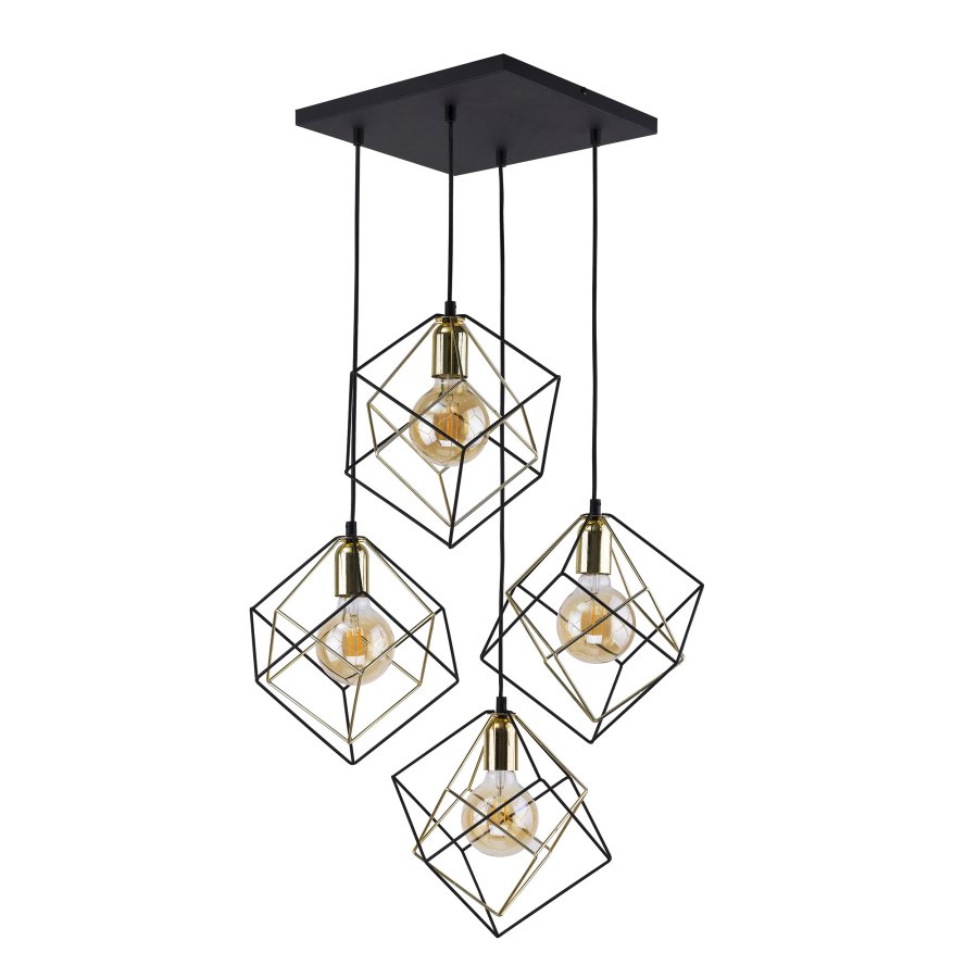 TK Alambre loftslampe, m. 4 skrme - guld og sort stl