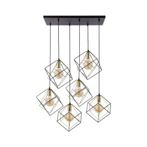 TK Alambre loftslampe, m. 6 skrme - guld og sort stl