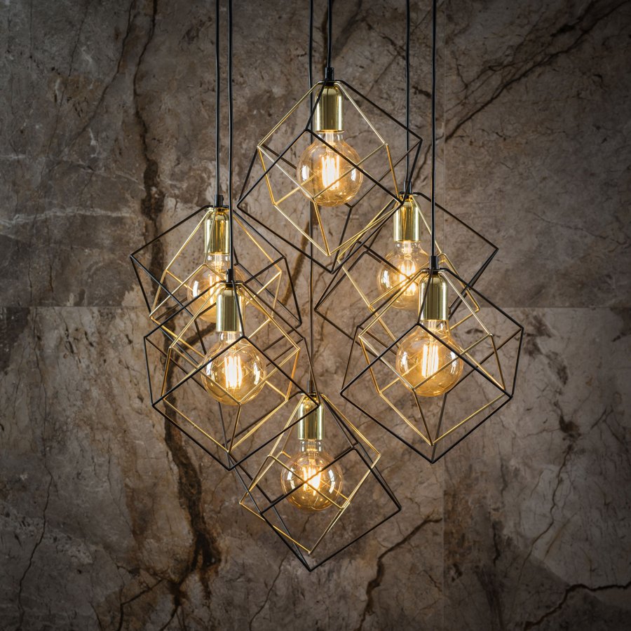 TK Alambre loftslampe, m. 6 skrme - guld og sort stl