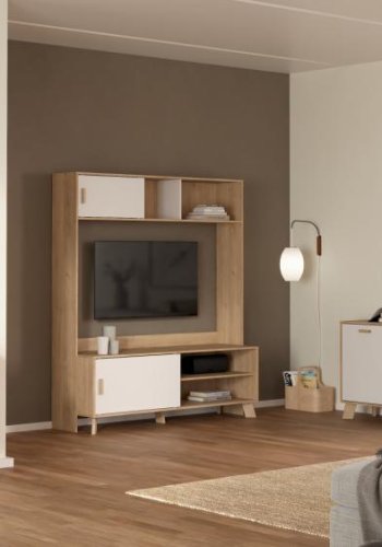 TVILUM Ikast Sknk 2 lger + 3 skuffer, Jackson Hickory/Hvid, 147,2 x 39,1 x 73 cm