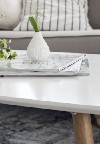 VENTURE DESIGN Plaza sofabord, rektangulr - hvid MDF og natur stl (120x70)