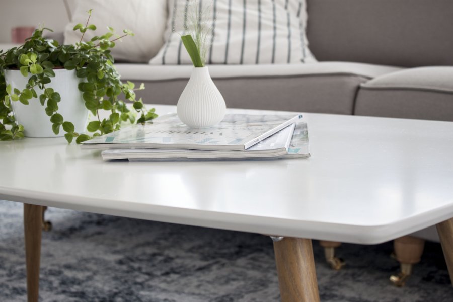 VENTURE DESIGN Plaza sofabord, rektangulr - hvid MDF og natur stl (120x70)