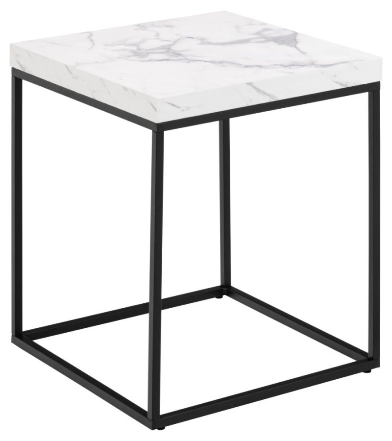 ACT NORDIC Barossa sofabord, kvadratisk - hvid papir Carrara marmorlook og sort stl (40x40)