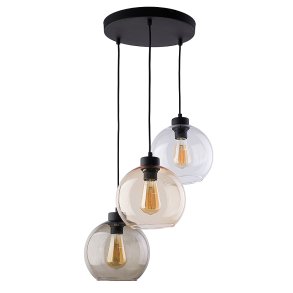 TK Cubus loftlampe, m. 3 skrme - gennemsigtig glas og sort metal
