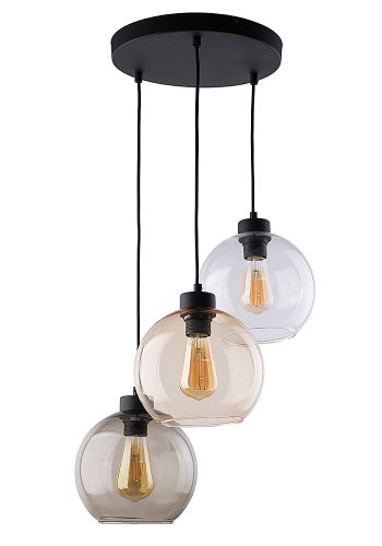 TK Cubus loftlampe, m. 3 skrme - gennemsigtig glas og sort metal
