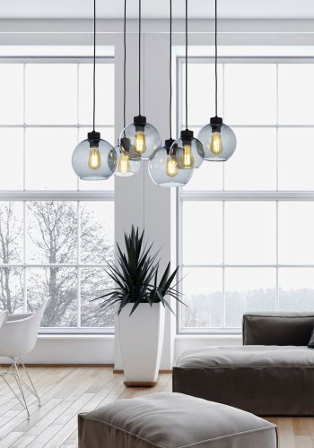 TK Cubus loftlampe, m. 6 skrme - grafit glas og sort metal