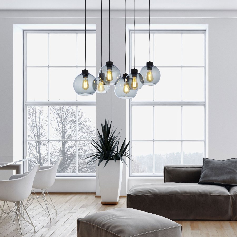 TK Cubus loftlampe, m. 6 skrme - grafit glas og sort metal