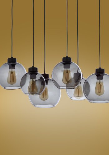 TK Cubus loftlampe, m. 6 skrme - grafit glas og sort metal