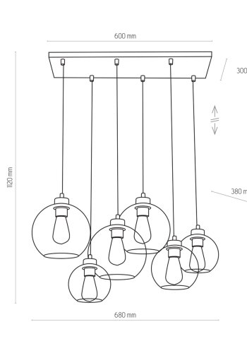 TK Cubus loftlampe, m. 6 skrme - grafit glas og sort metal
