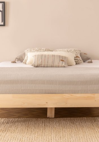 NORDVÄRK Galaksi v2 sengeramme, m. lamelbund - natur grantr og fyrretr (140x200)