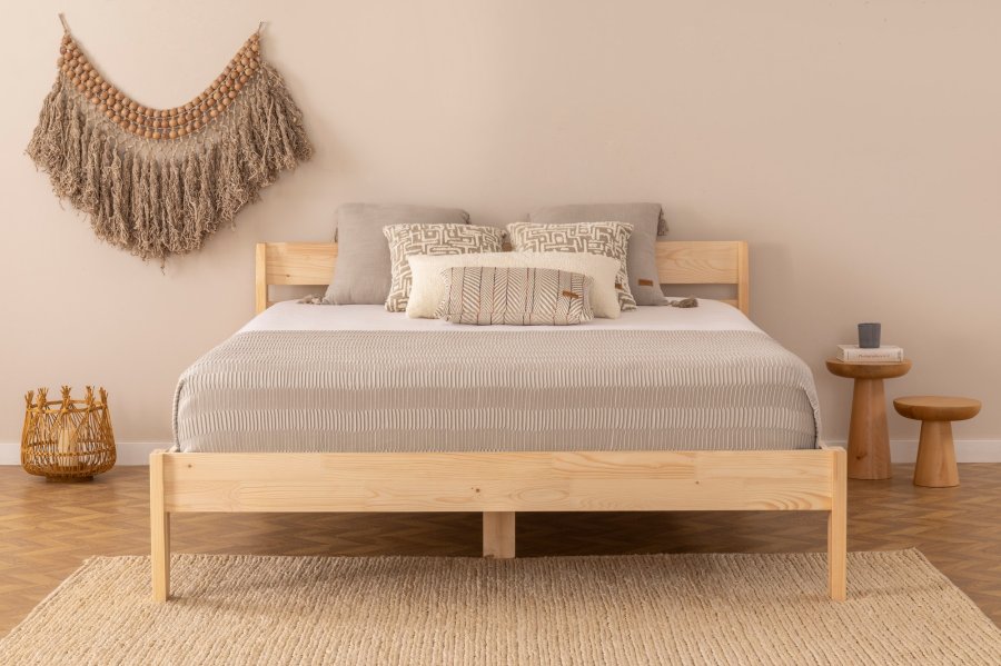 NORDVÄRK Venus v2 sengeramme, m. sengegavl og lamelbund - natur grantr og fyrretr (140x200)