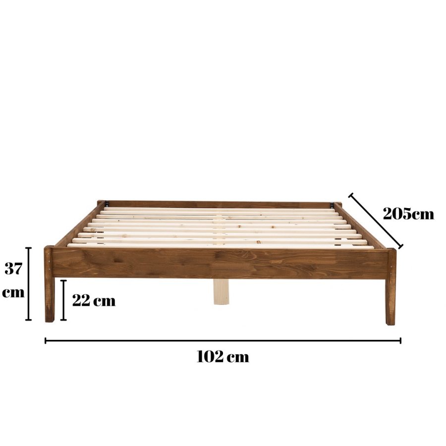 NORDVÄRK Galaksi 200 sengeramme, m. lamelbund - valnddefarvet grantr og fyrretr (90x200)