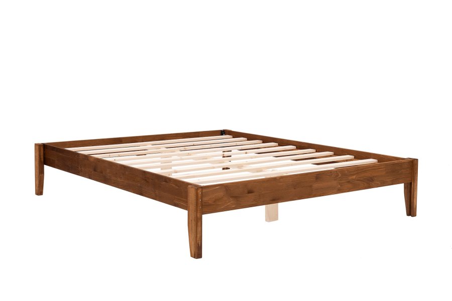 NORDVÄRK Galaksi v2 sengeramme, m. lamelbund - valnddefarvet grantr og fyrretr (140x200)