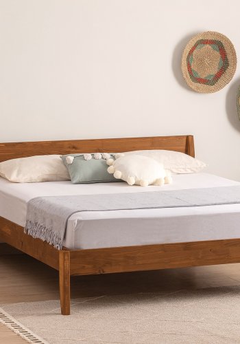 NORDVÄRK Venus 180 sengeramme, m. sengegavl og lamelbund - valndfarvet grantr/fyrretr (180x200)