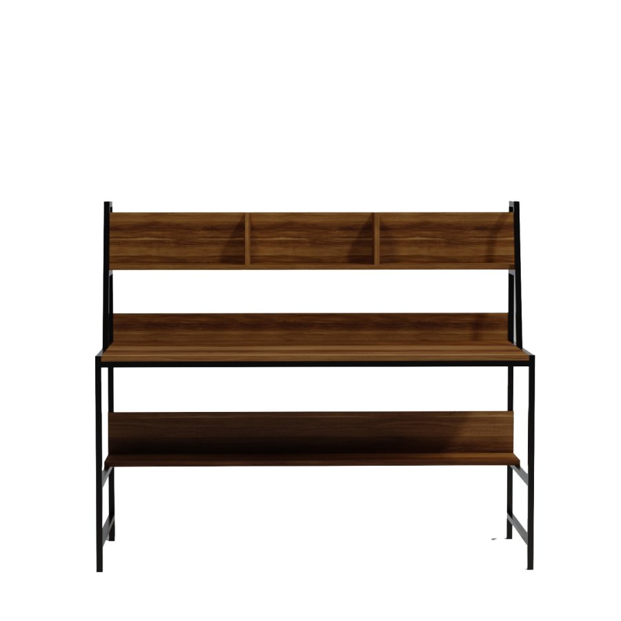 NORDVÄRK Ceren skrivebord, m. 2 hylder, rektangulr - brun melamin og metal (140x60)