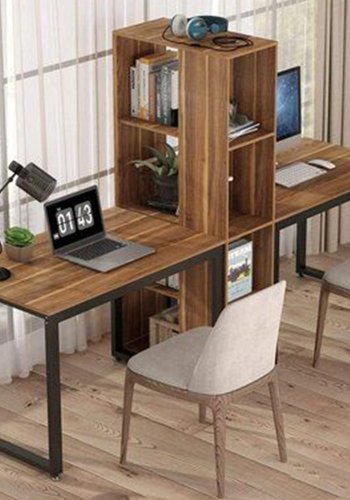 NORDVÄRK L194 skrivebord, m. 4 hylder, rektangulr - brun melamin og metal (240x60)