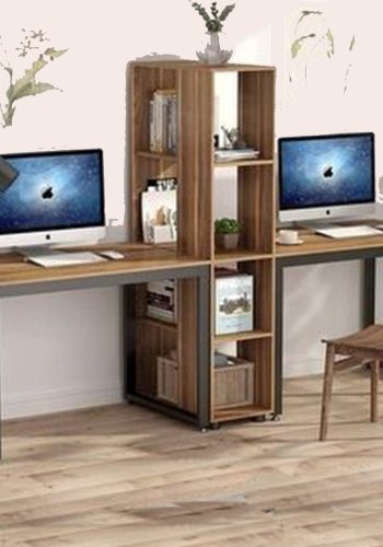 NORDVÄRK L194 skrivebord, m. 4 hylder, rektangulr - brun melamin og metal (240x60)