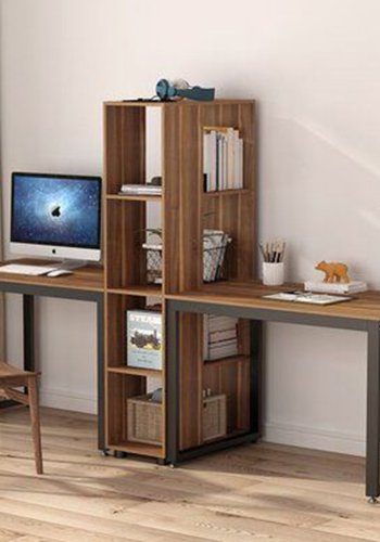 NORDVÄRK L194 skrivebord, m. 4 hylder, rektangulr - brun melamin og metal (240x60)