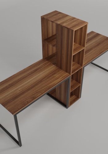 NORDVÄRK L194 skrivebord, m. 4 hylder, rektangulr - brun melamin og metal (240x60)