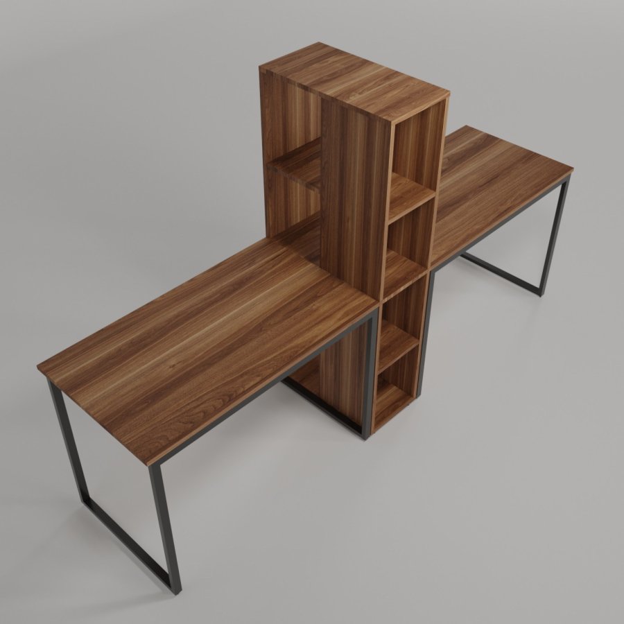 NORDVÄRK L194 skrivebord, m. 4 hylder, rektangulr - brun melamin og metal (240x60)