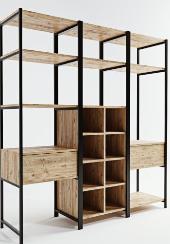 NORDVÄRK Trend garderobeskab, m. 1 bjlestang, hylder - natur melamin og metal