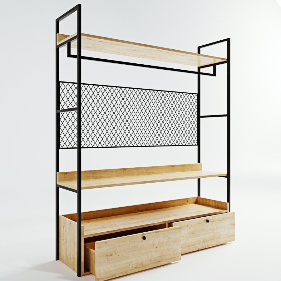 NORDVÄRK garderobeskab, m. 1 bjlestang, 2, hylder, 2 skuffer - natur melamin og metal