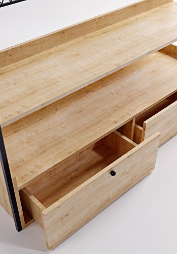 NORDVÄRK garderobeskab, m. 1 bjlestang, 2, hylder, 2 skuffer - natur melamin og metal