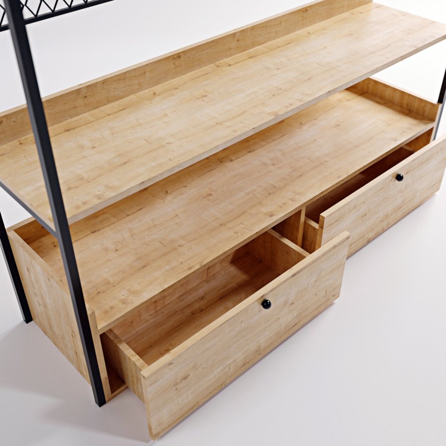 NORDVÄRK garderobeskab, m. 1 bjlestang, 2, hylder, 2 skuffer - natur melamin og metal