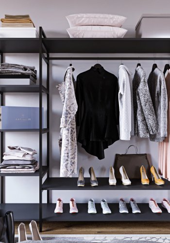 NORDVÄRK Pamir garderobeskab, m. 1 bjlestang, 5 hylder - sort melamin og metal