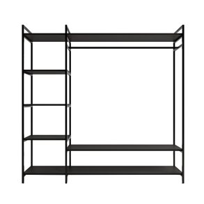 NORDVÄRK Pamir garderobeskab, m. 1 bjlestang, 5 hylder - sort melamin og metal