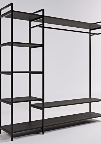 NORDVÄRK Pamir garderobeskab, m. 1 bjlestang, 5 hylder - sort melamin og metal