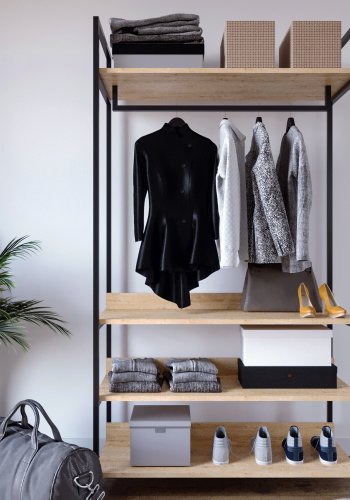 NORDVÄRK Trend garderobeskab, m. 1 bjlestang, 3 hylder - natur melamin og metal