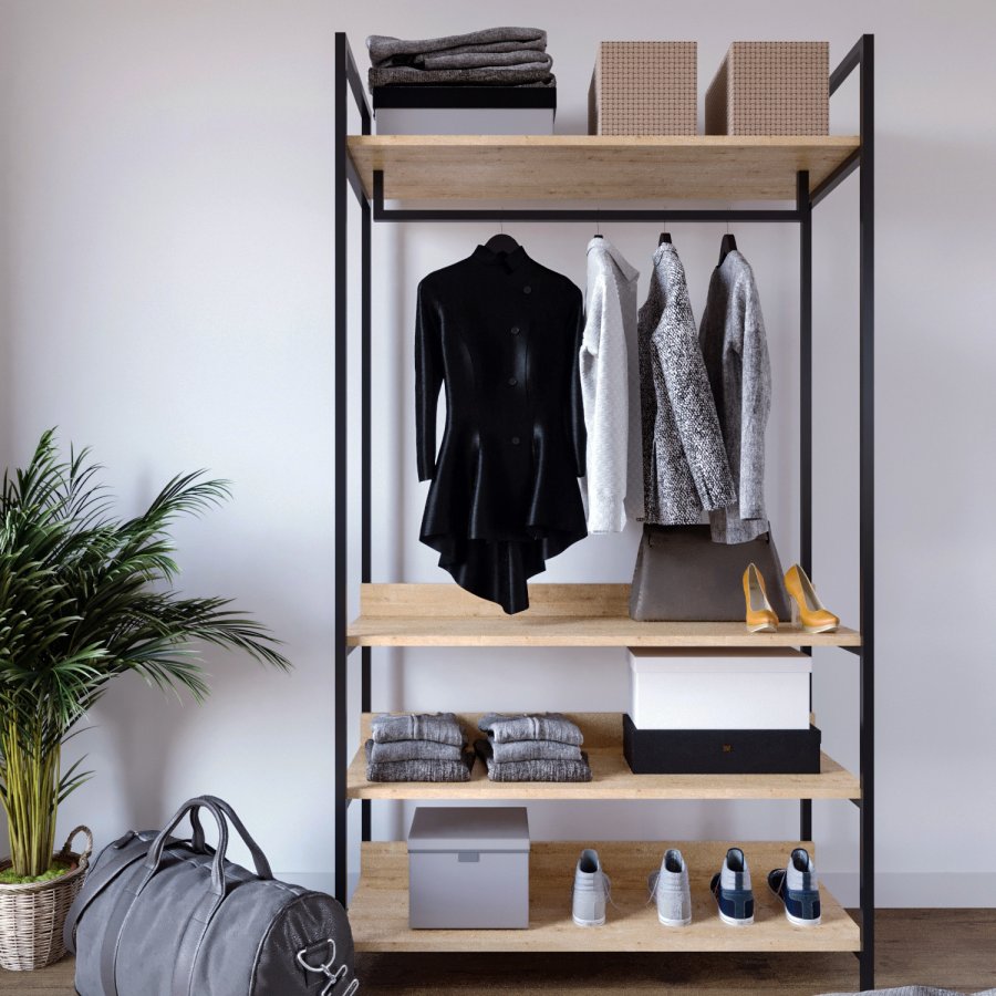 NORDVÄRK Trend garderobeskab, m. 1 bjlestang, 3 hylder - natur melamin og metal