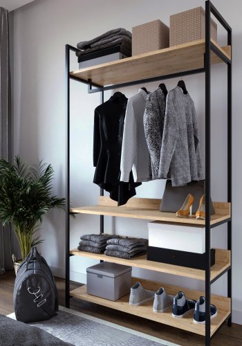 NORDVÄRK Trend garderobeskab, m. 1 bjlestang, 3 hylder - natur melamin og metal