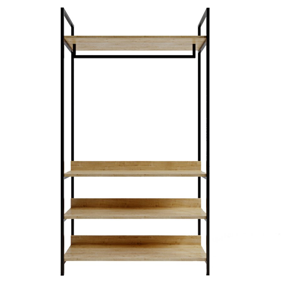 NORDVÄRK Trend garderobeskab, m. 1 bjlestang, 3 hylder - natur melamin og metal