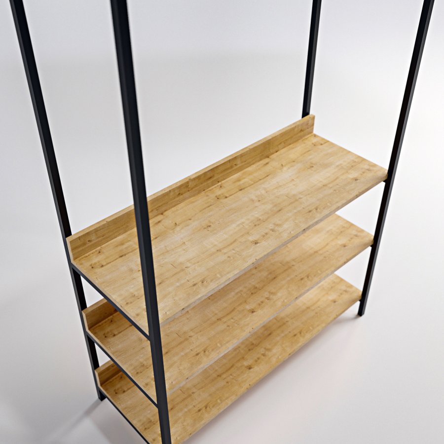 NORDVÄRK Trend garderobeskab, m. 1 bjlestang, 3 hylder - natur melamin og metal