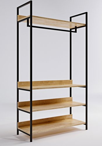 NORDVÄRK Trend garderobeskab, m. 1 bjlestang, 3 hylder - natur melamin og metal