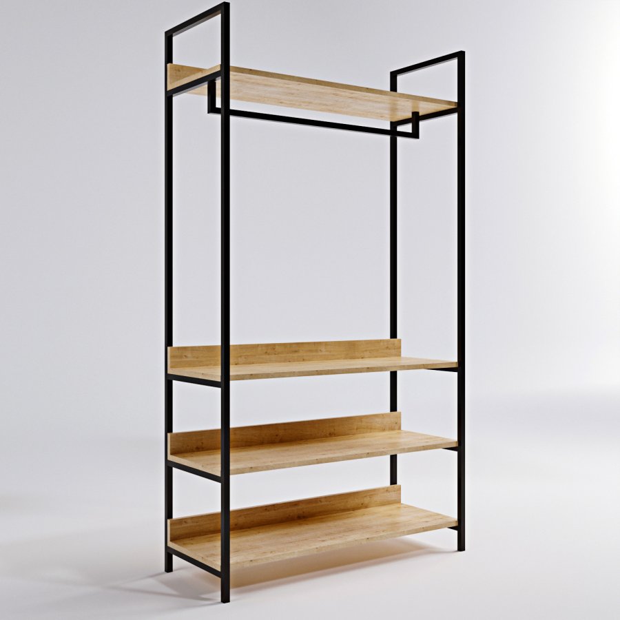 NORDVÄRK Trend garderobeskab, m. 1 bjlestang, 3 hylder - natur melamin og metal