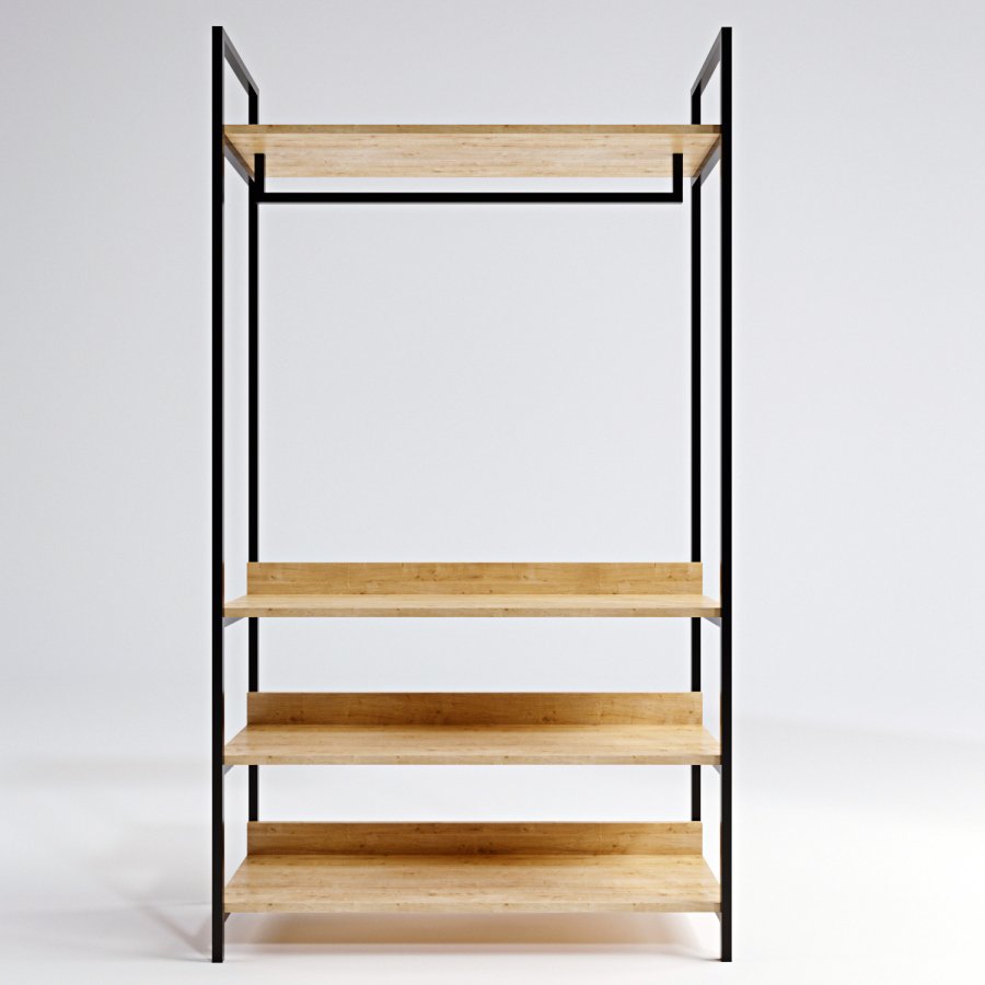 NORDVÄRK Trend garderobeskab, m. 1 bjlestang, 3 hylder - natur melamin og metal