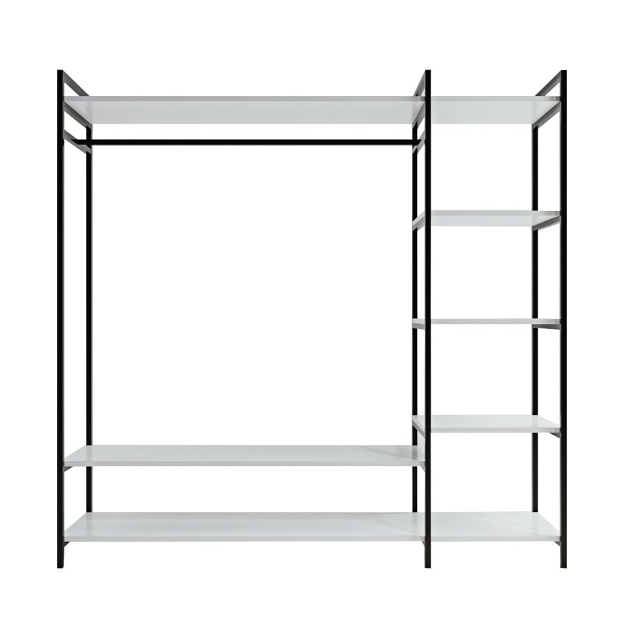 NORDVÄRK Trend garderobeskab, m. 1 bjlestang, 5 hylder - hvid melamin og metal