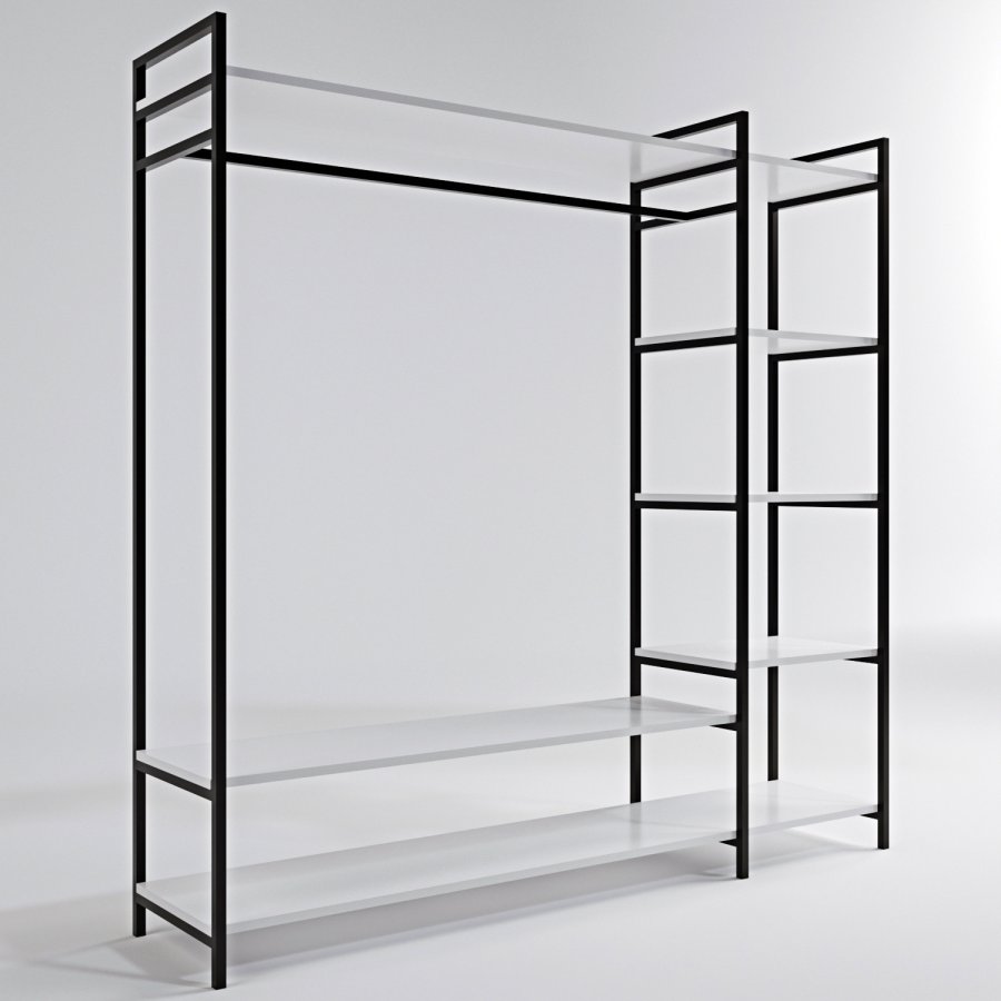 NORDVÄRK Trend garderobeskab, m. 1 bjlestang, 5 hylder - hvid melamin og metal