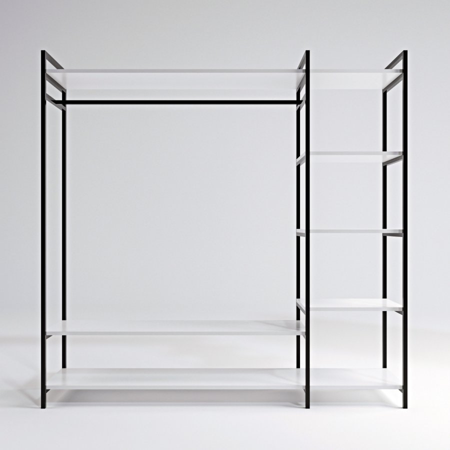 NORDVÄRK Trend garderobeskab, m. 1 bjlestang, 5 hylder - hvid melamin og metal