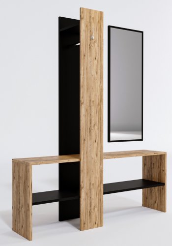 FUNZI LIVING Aynal entrést, m. spejl, bjlestang, hylde - natur melamin