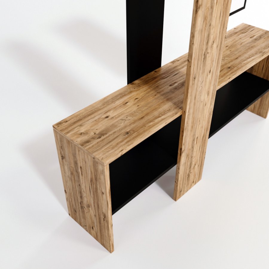 FUNZI LIVING Aynal entrést, m. spejl, bjlestang, hylde - natur melamin